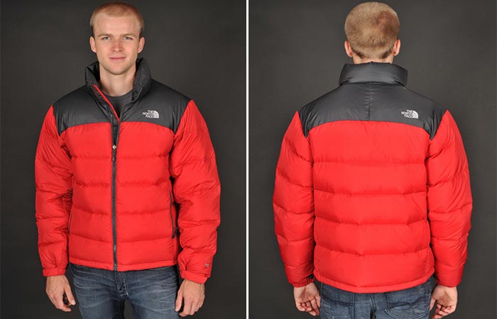 red north face puffer coat